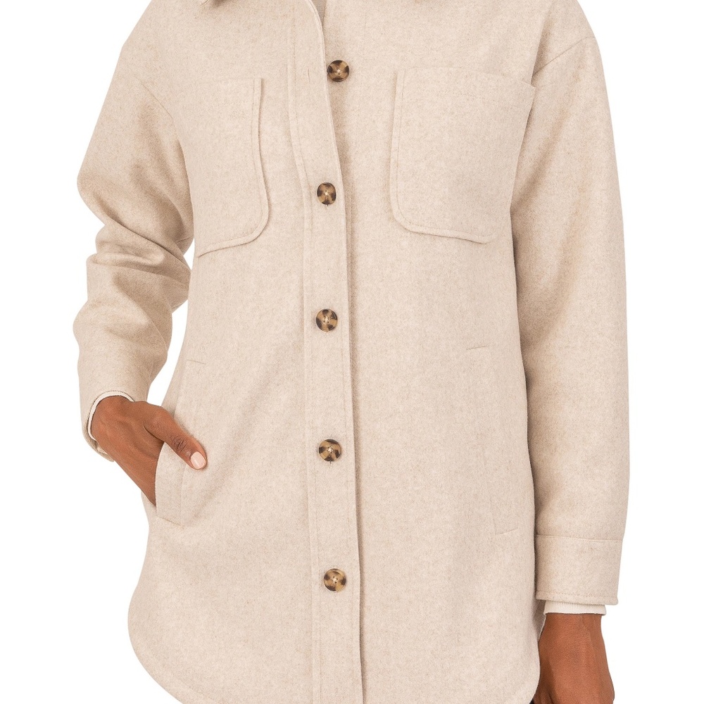 Kensie Cream Utility Jacket (Spread Collar Shacket) for Women Size Small